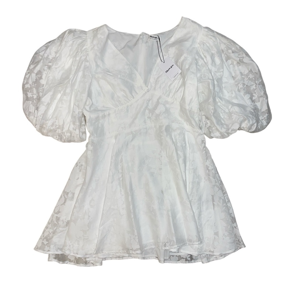 Showpo NWT ivory white lace floral puff sleeve plus mini dress women’s size 14